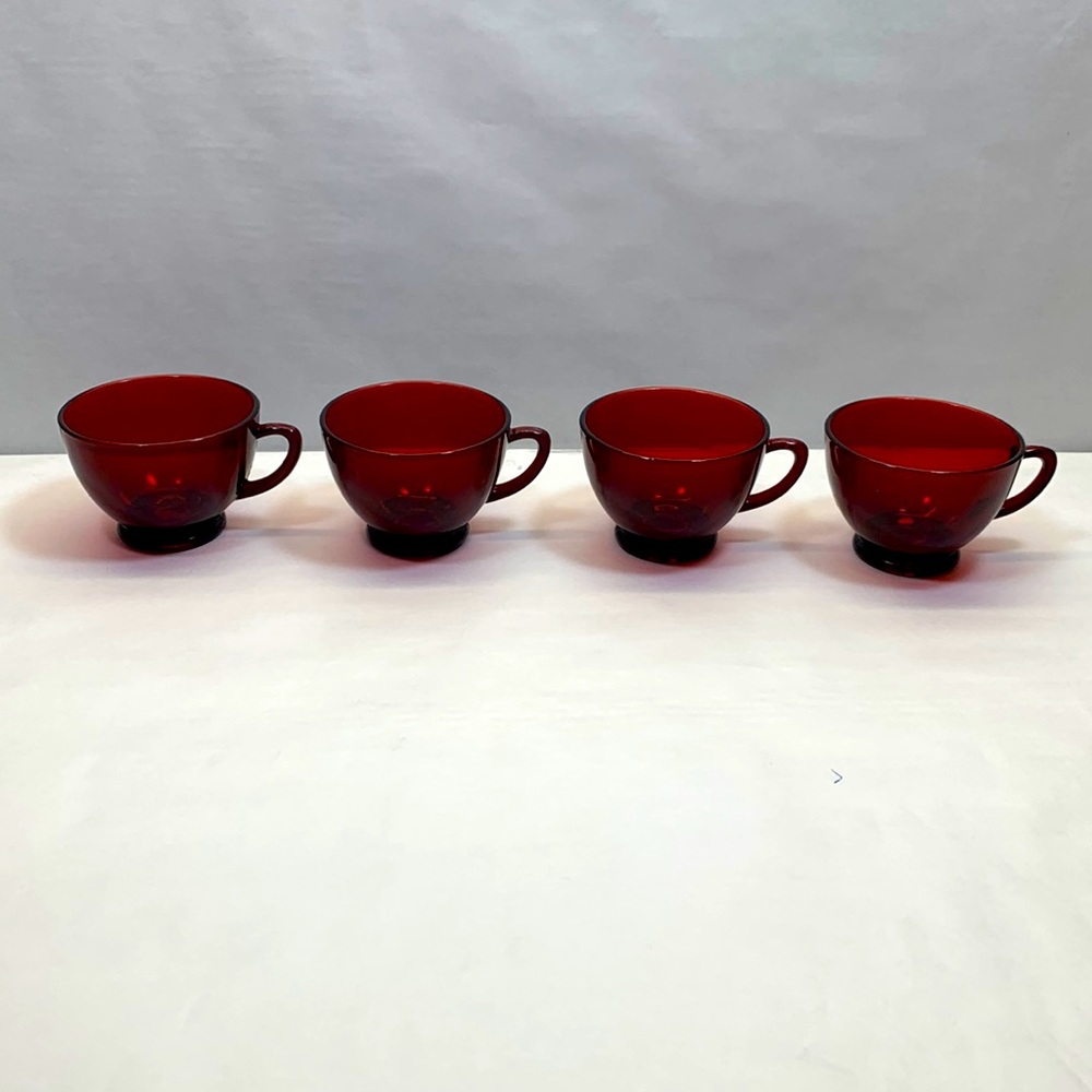 Anchor Hocking Ruby red vintage tea punch cups set 4 depression glass